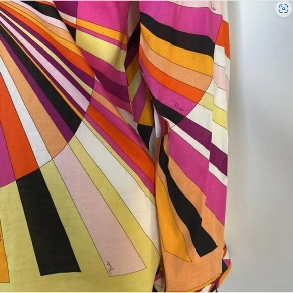 Emilio Pucci Button Down Pink Yellow Black Long Sleeve‎ Shirt Blouse Top Size 8 - Picture 8 of 12